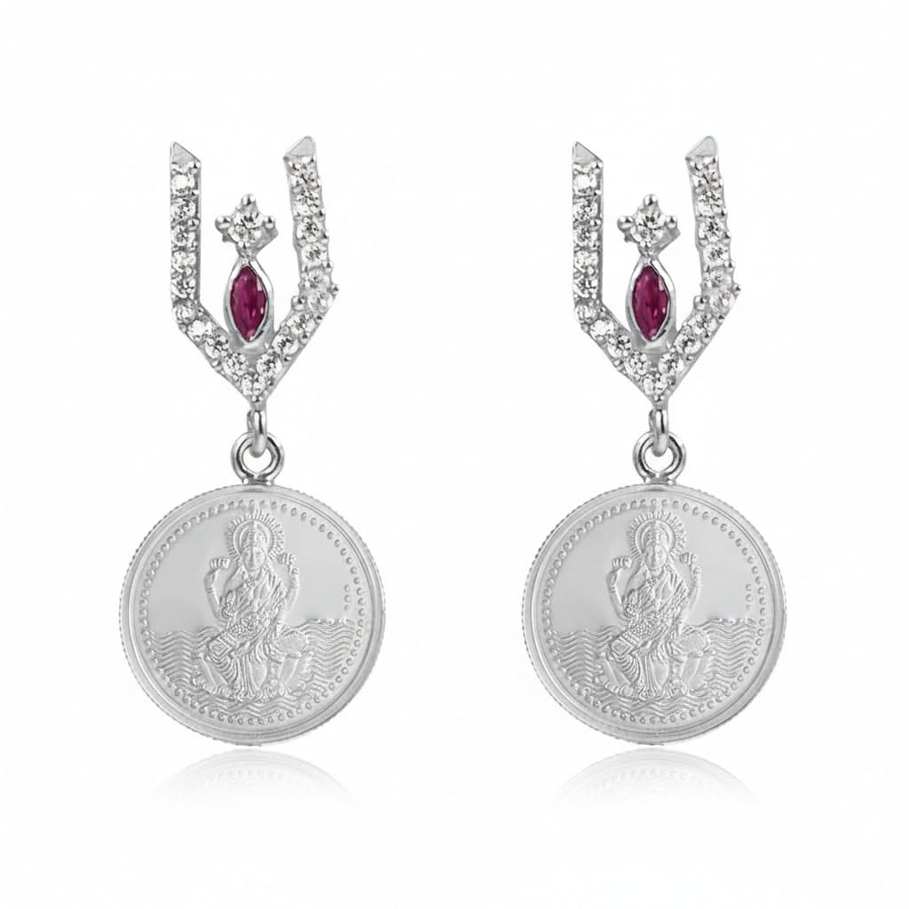 Vishnu Tilak 92.5 Sterling Silver Coin Earrings