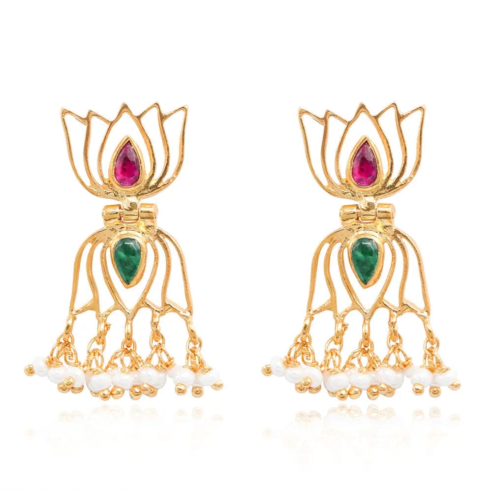 Double Silver 92.5 Lotus Earring
