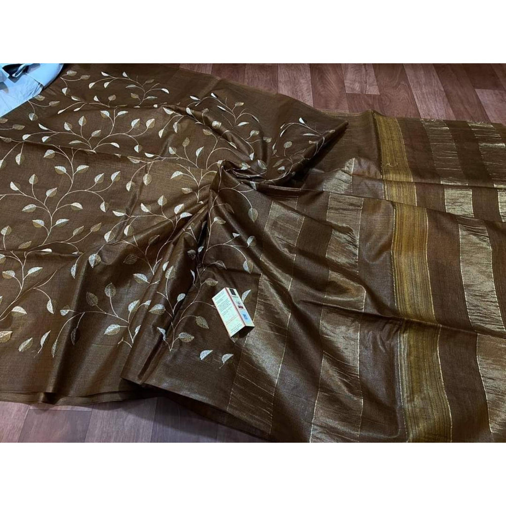 Eri Silk Saree â€“ Brown â€“ Digital Embroidered â€“ Indiehaat  