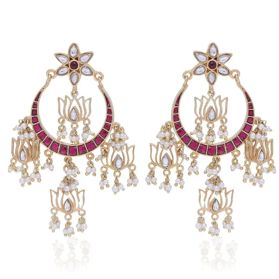 Festive Gold Plated Kundan Jadau Lotus Earrings