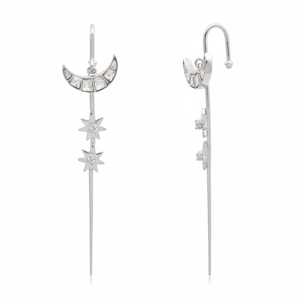 Silver Moon Star Earcuff