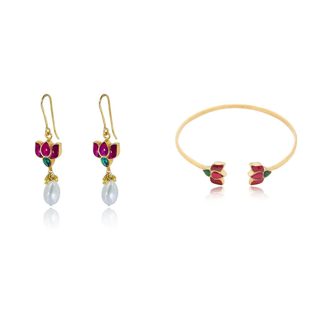 Gold Plated Kundan lotus set