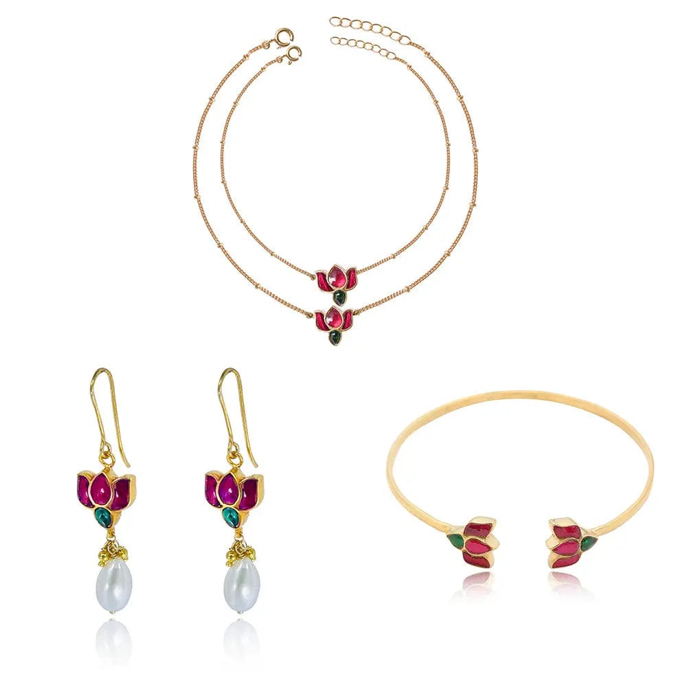 Gold Plated Kundan lotus set