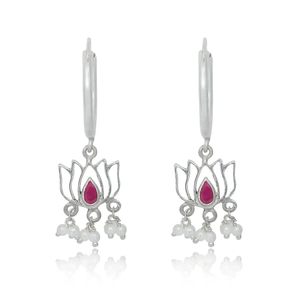 92.5 Sterling Silver Gold Plated Lotus Drop Bali Earrings