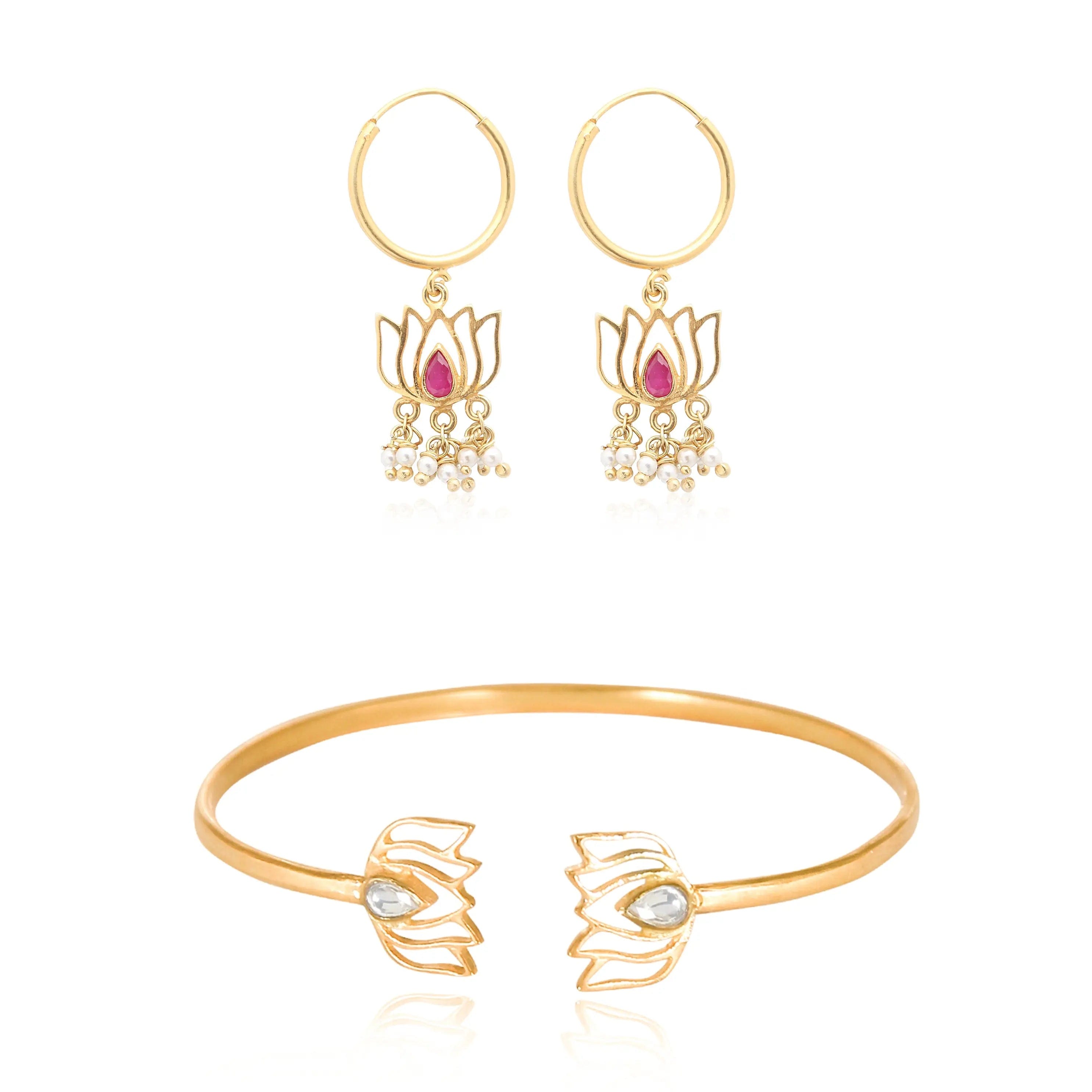 92.5 Sterling Silver Gold Plated Lotus Drop Bali Earrings