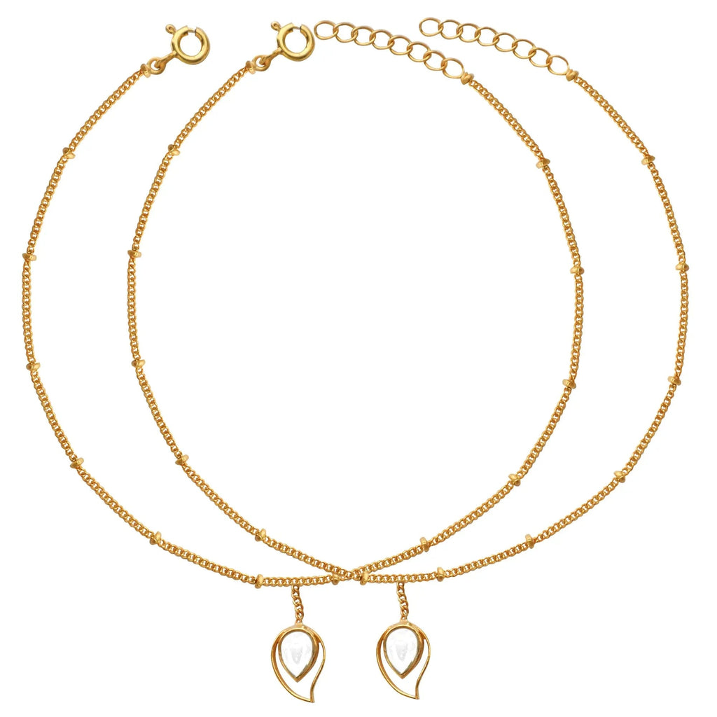 Gold Plated Silver 92.5 Aam Ras White Stone Anklet