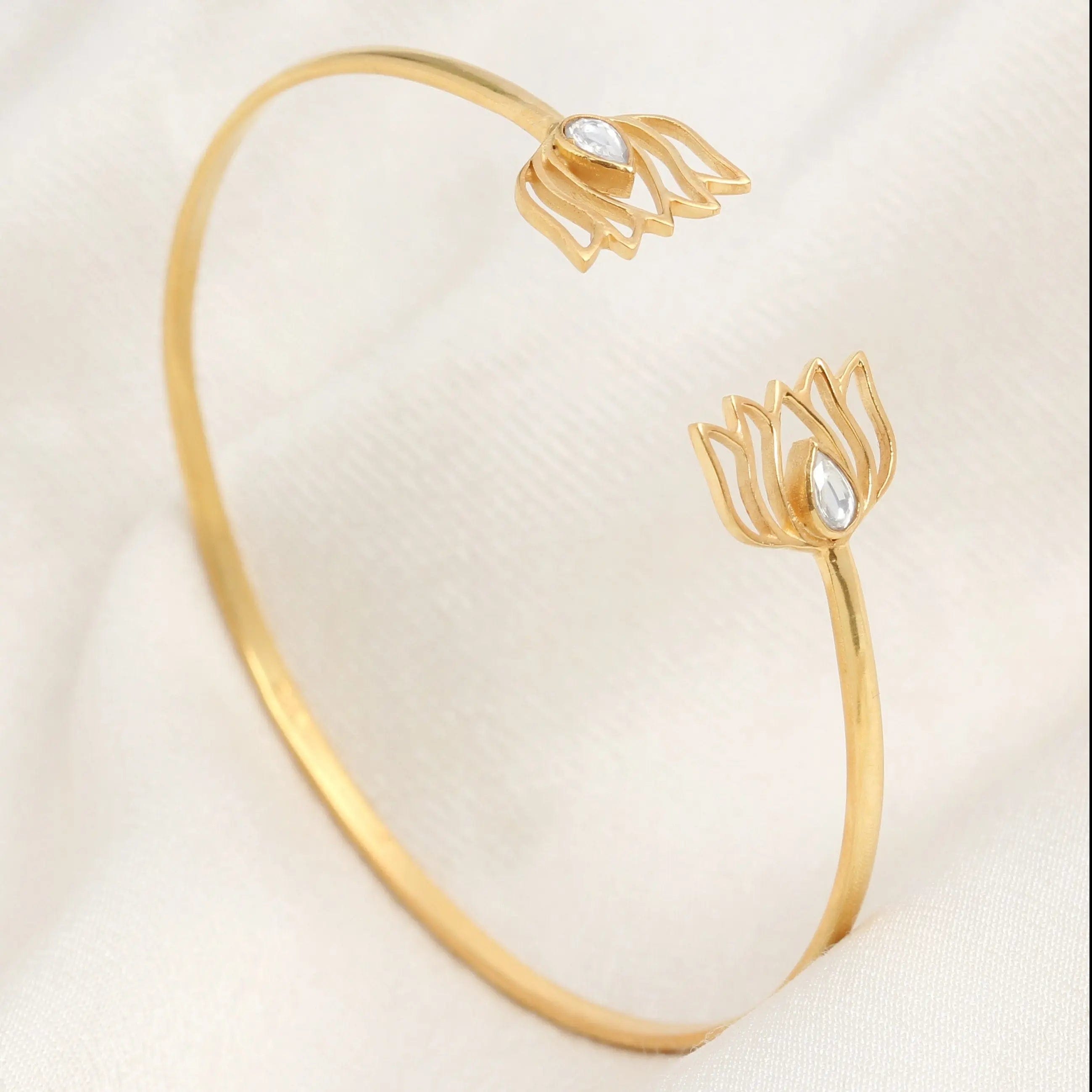 Gold Plated Silver Kundan Lotus Cuff