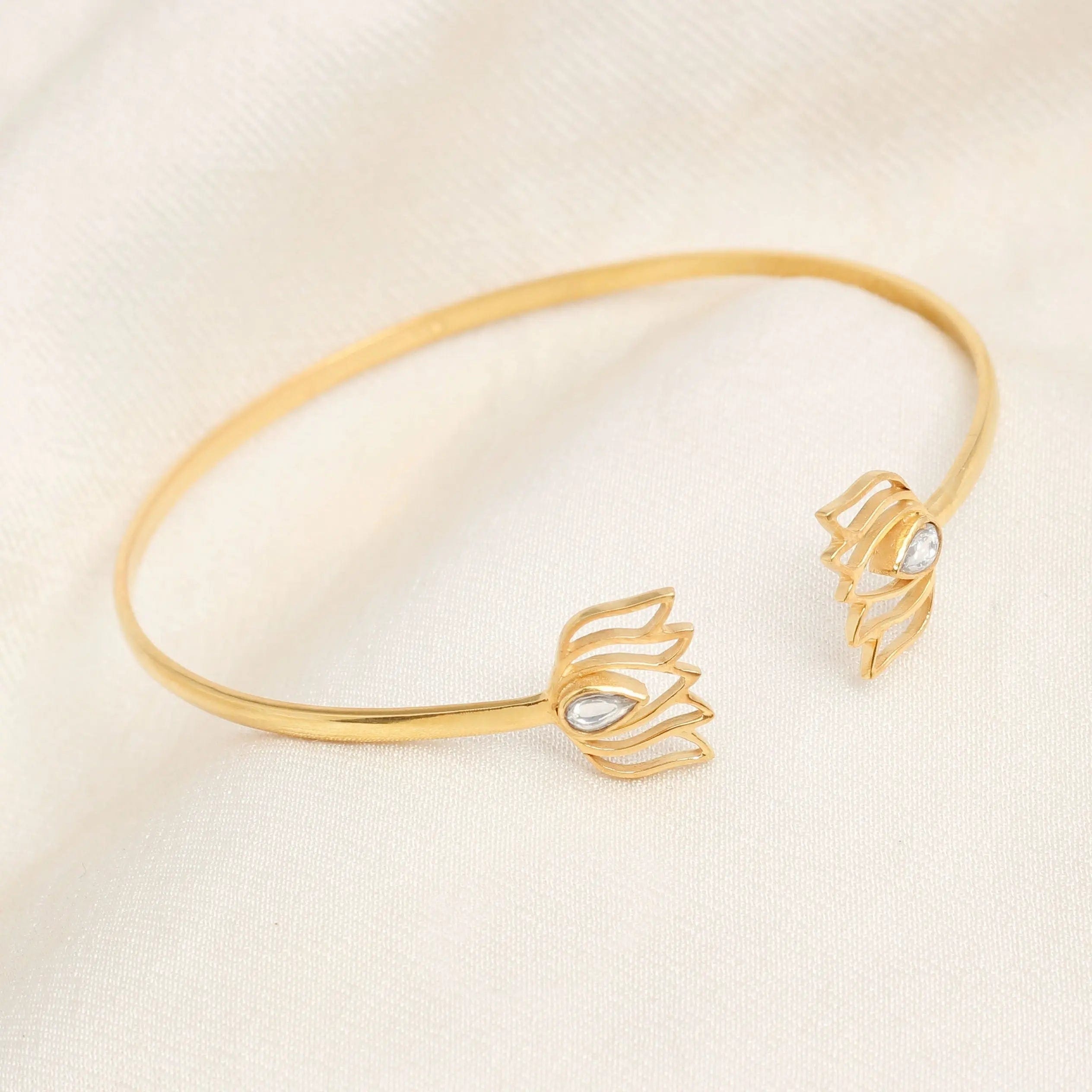 Gold Plated Silver Kundan Lotus Cuff