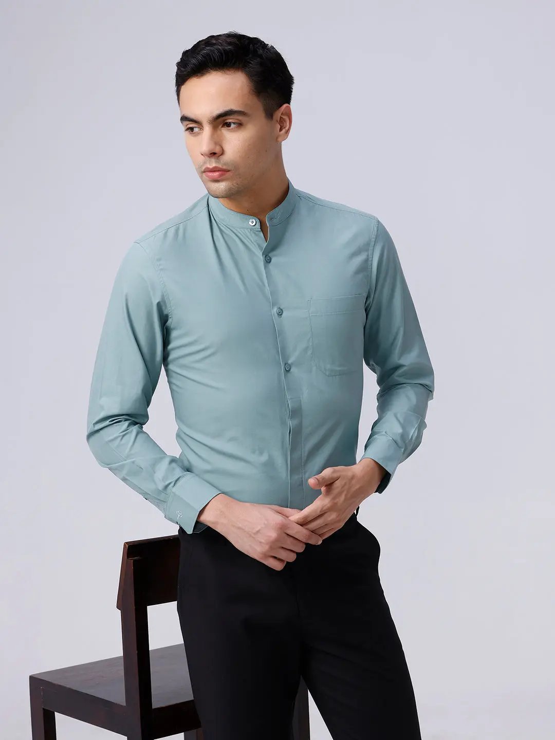 Green Cotton Tencel Plain ShirtUnited By Hope