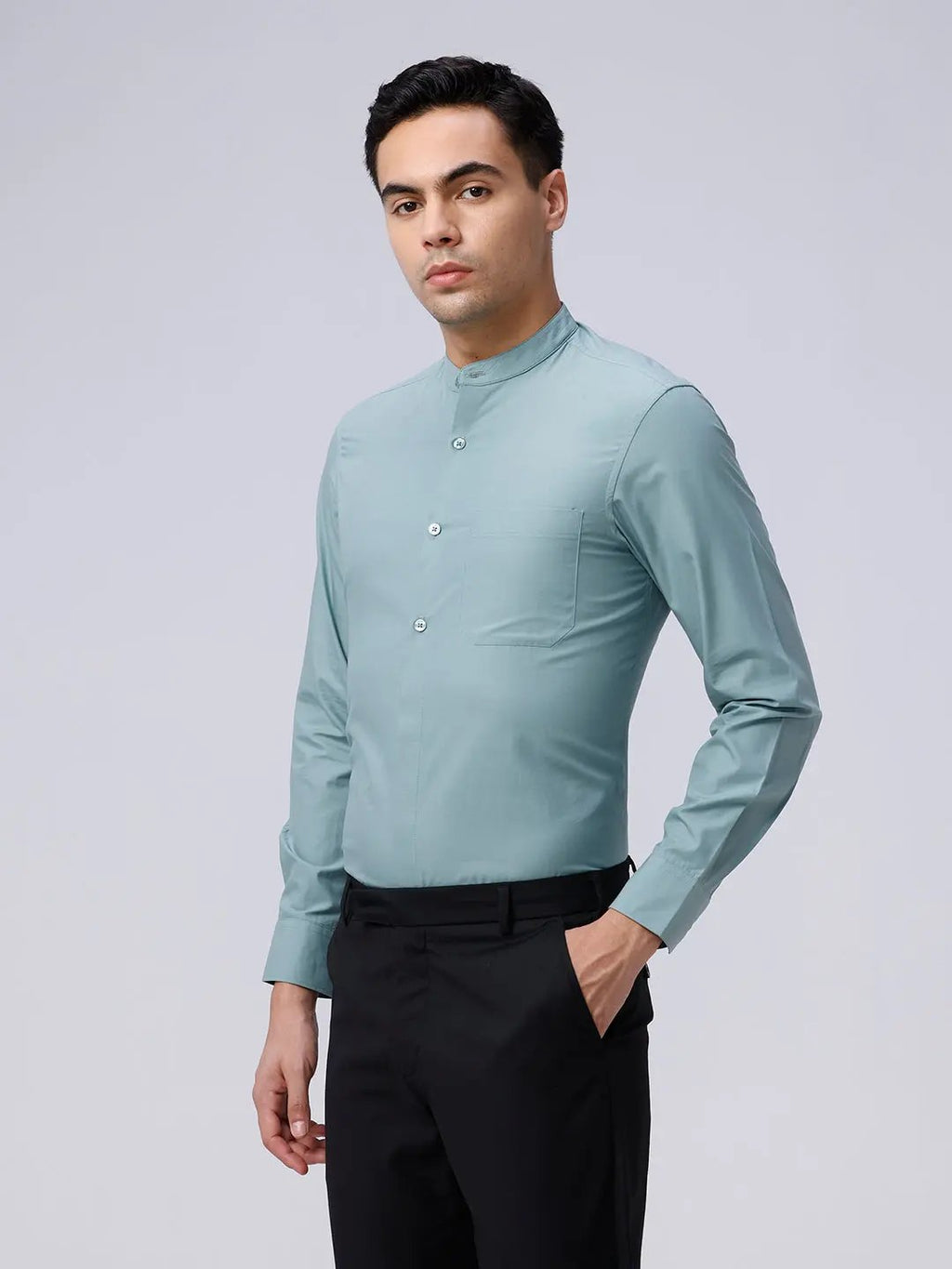 Green Cotton Tencel Plain ShirtUnited By Hope