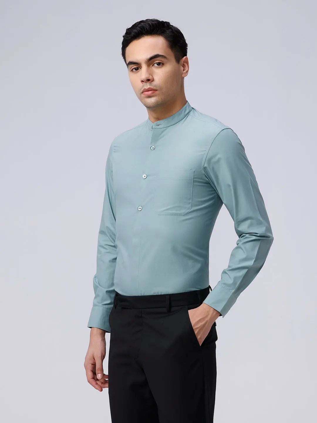 Green Cotton Tencel Plain ShirtUnited By Hope