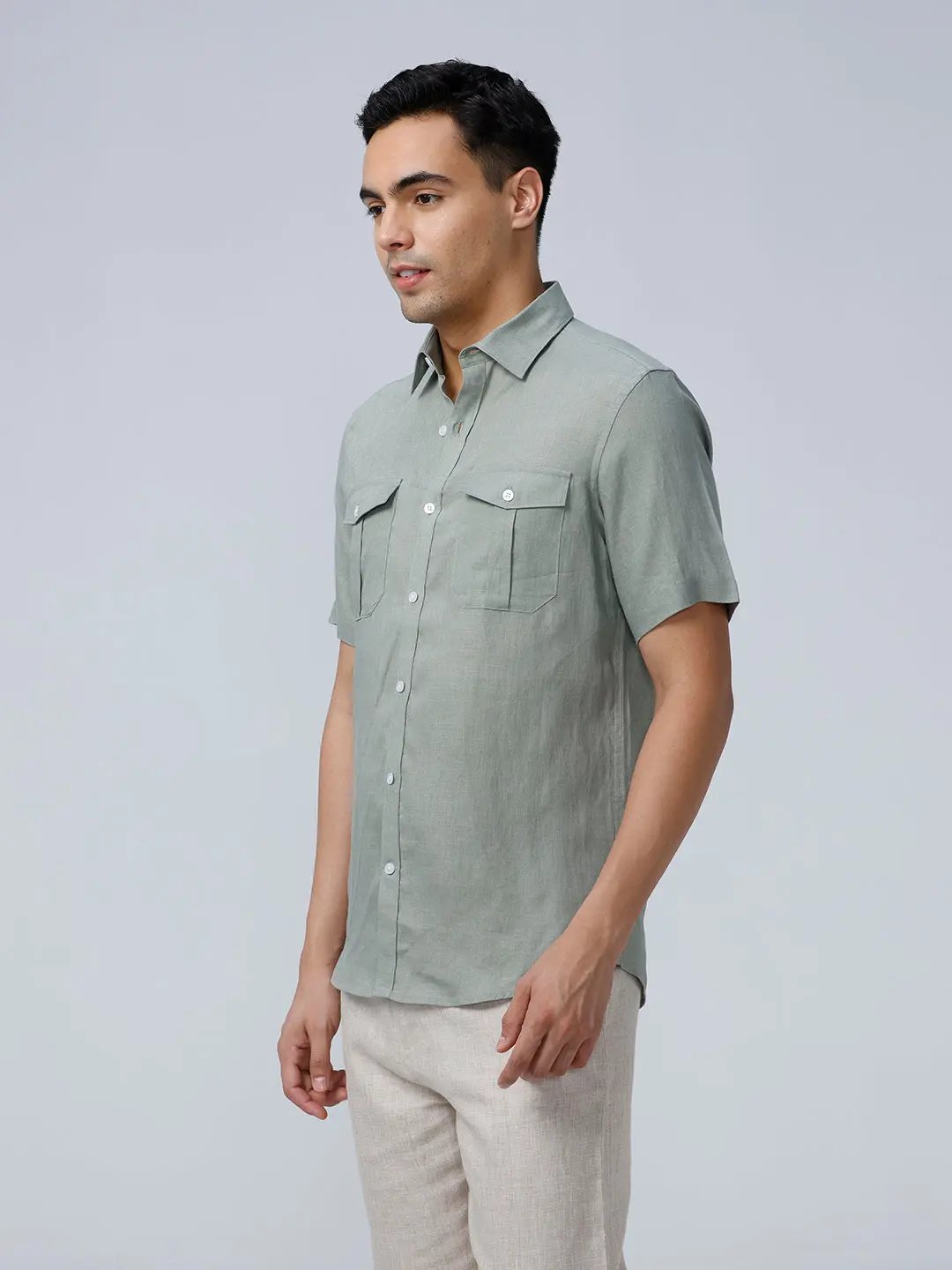 Green Double Pocket Short Sleeve Linen ShirtUnited By Hope