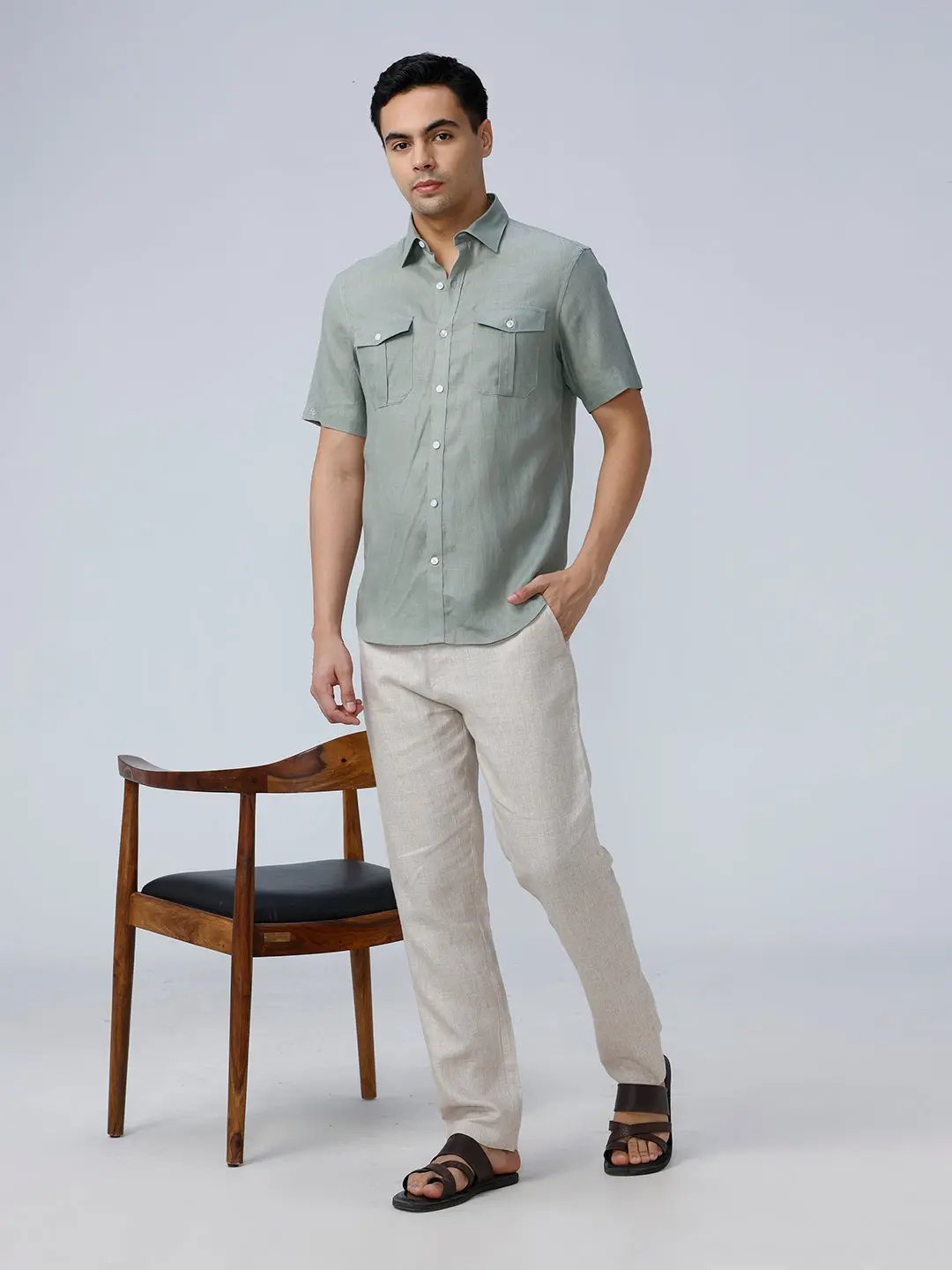 Green Double Pocket Short Sleeve Linen ShirtUnited By Hope