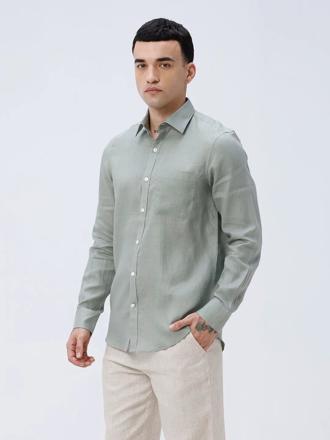 Green Full Sleeve Linen ShirtUnited By Hope