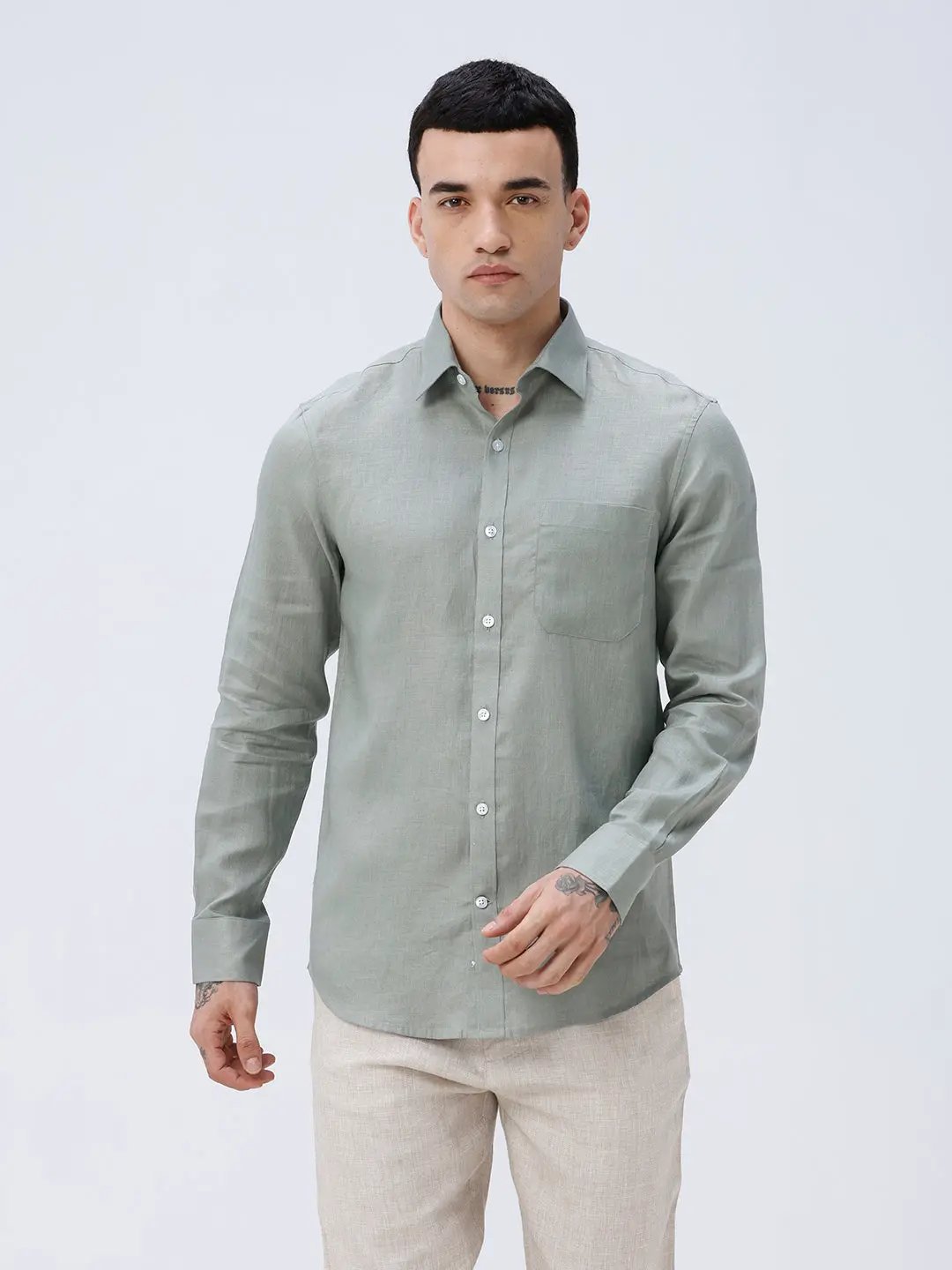 Green Full Sleeve Linen ShirtUnited By Hope