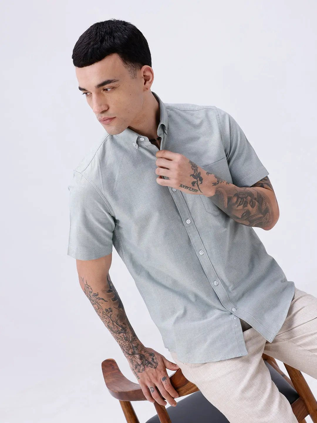 Green Oxford Plain Short Sleeve ShirtUnited By Hope