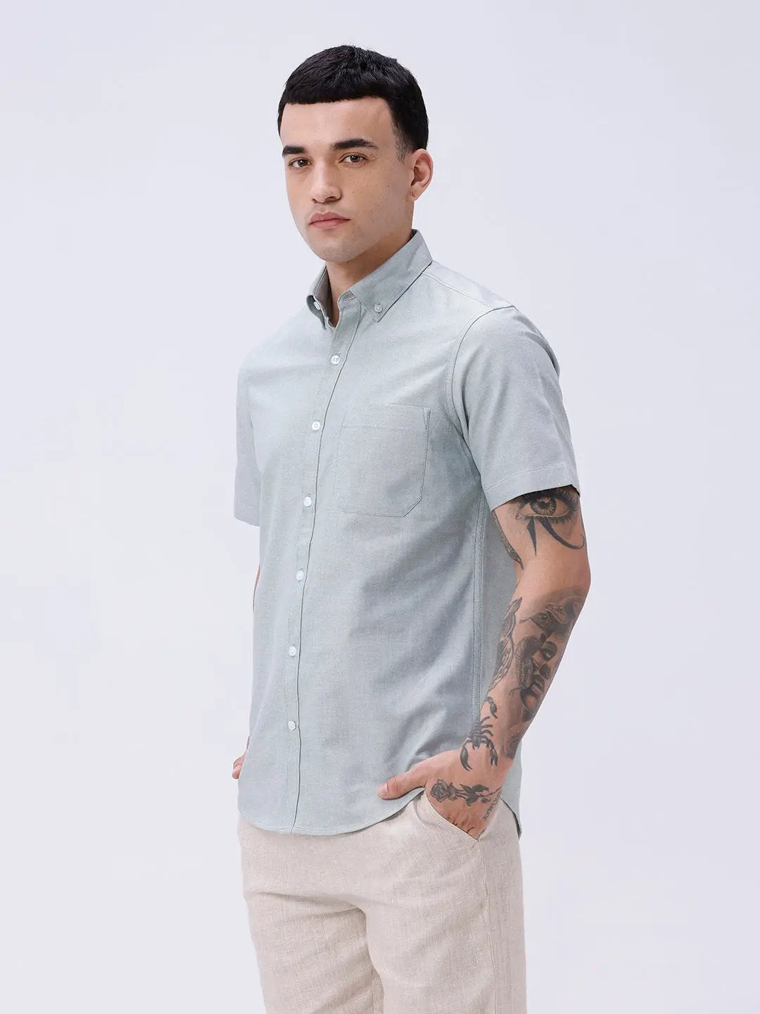 Green Oxford Plain Short Sleeve ShirtUnited By Hope