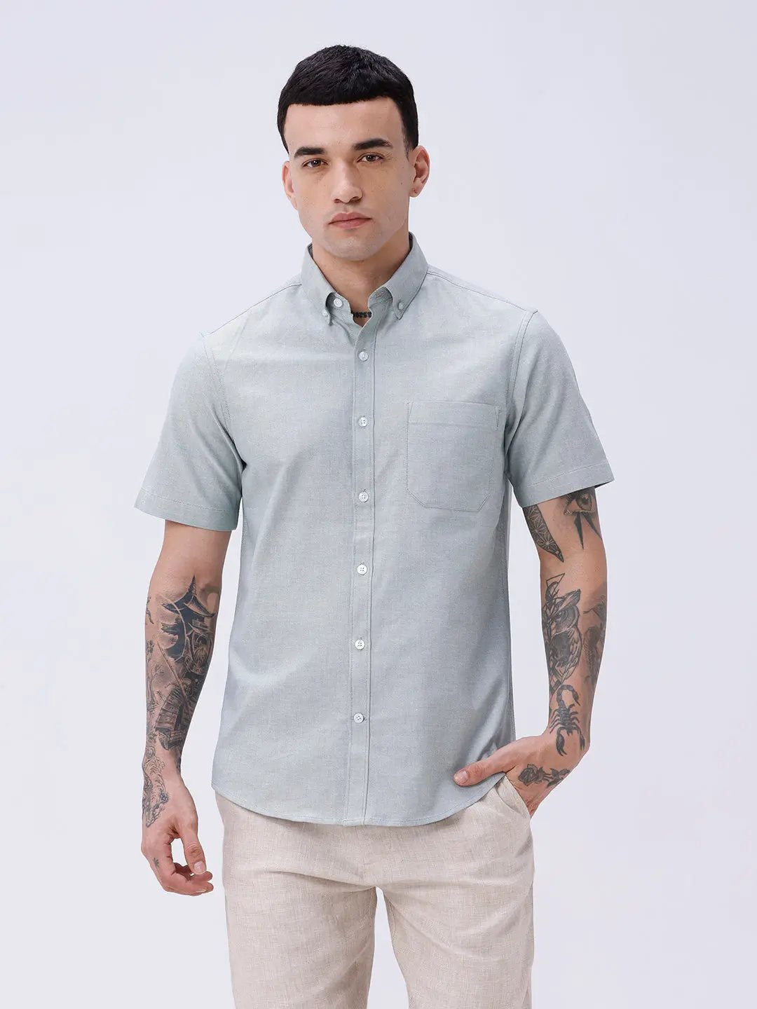Green Oxford Plain Short Sleeve ShirtUnited By Hope