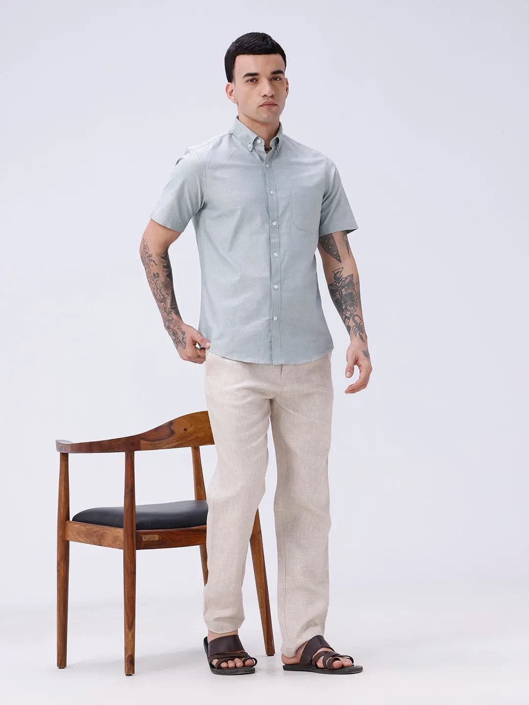 Green Oxford Plain Short Sleeve ShirtUnited By Hope