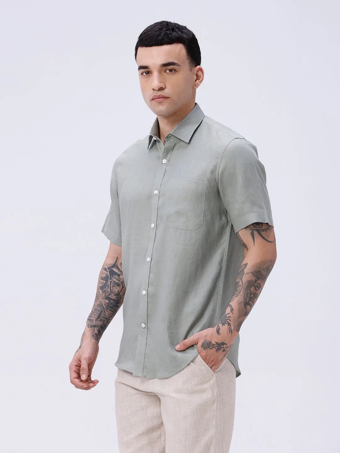 Green Short Sleeve Linen ShirtUnited By Hope