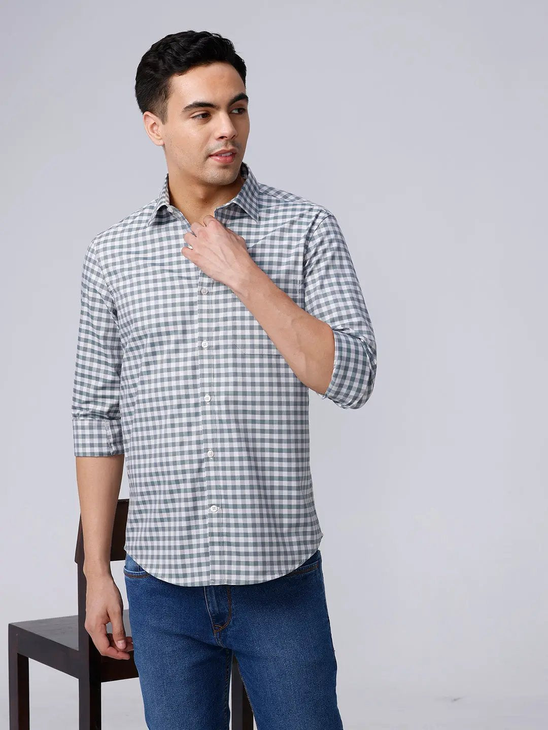 Green and Beige Checks Dobby ShirtUnited By Hope
