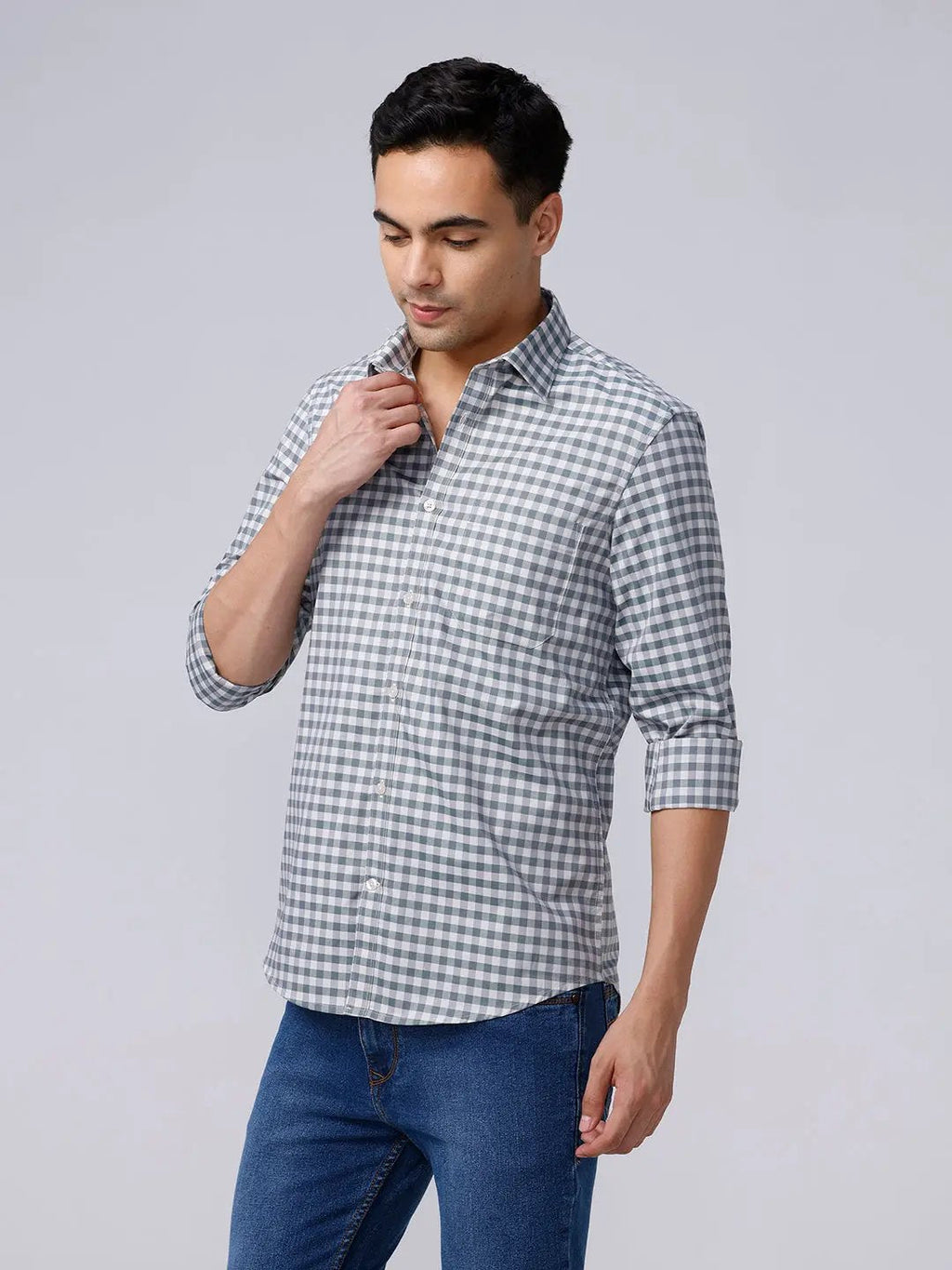 Green and Beige Checks Dobby ShirtUnited By Hope