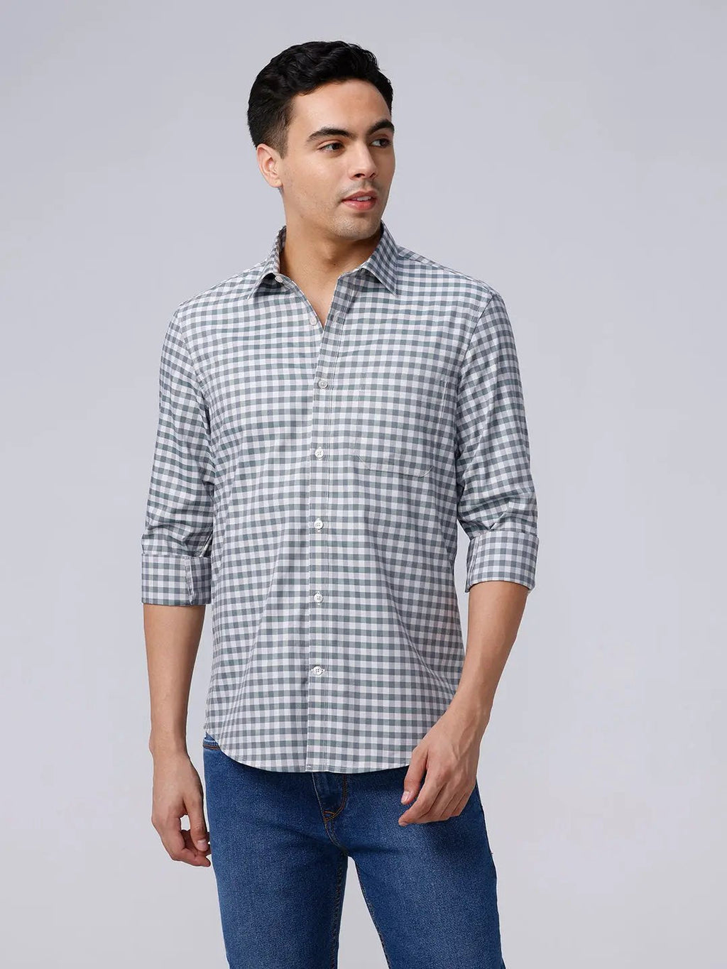 Green and Beige Checks Dobby ShirtUnited By Hope
