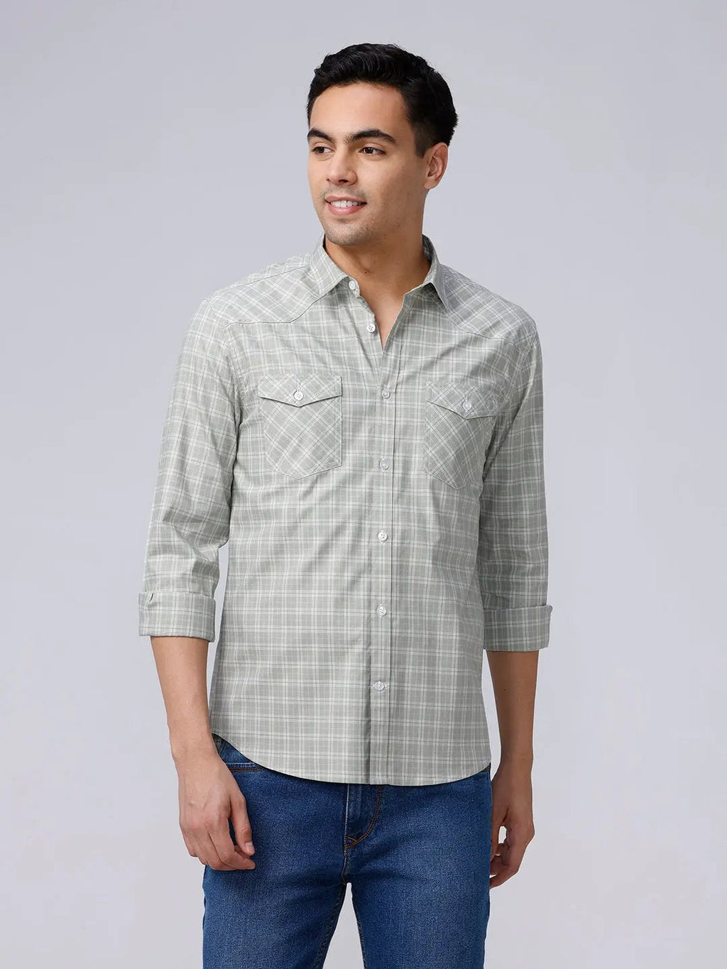 Green and Grey Checks Poplin / Dobby ShirtUnited By Hope