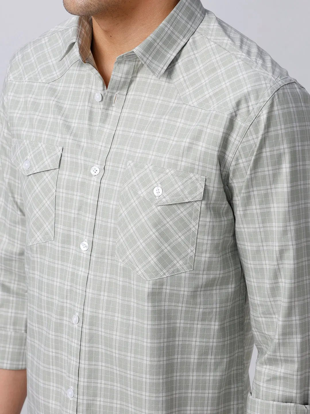 Green and Grey Checks Poplin / Dobby ShirtUnited By Hope