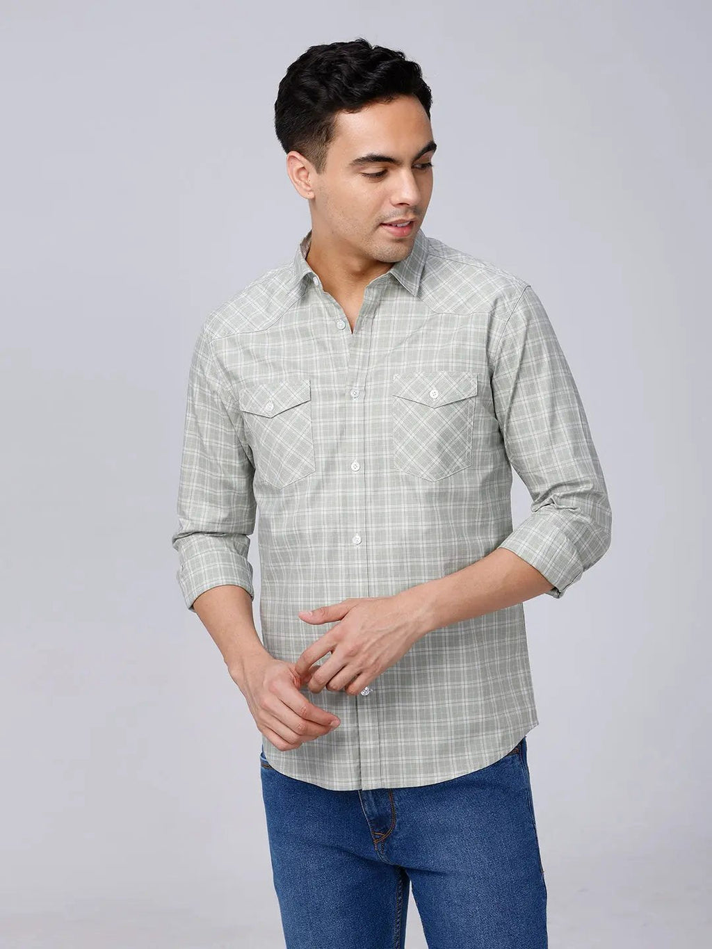 Green and Grey Checks Poplin / Dobby ShirtUnited By Hope