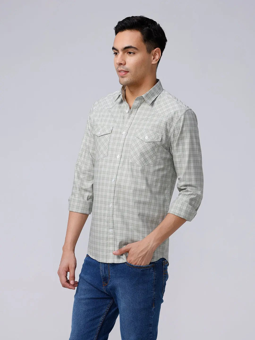 Green and Grey Checks Poplin / Dobby ShirtUnited By Hope