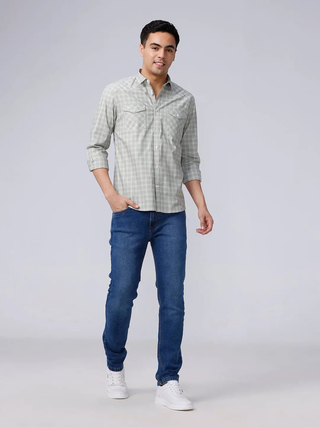 Green and Grey Checks Poplin / Dobby ShirtUnited By Hope