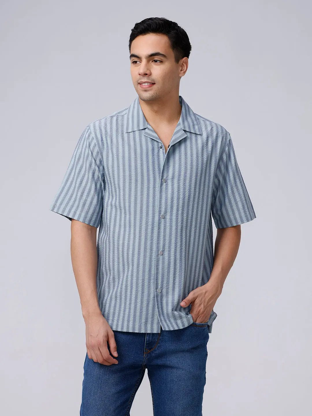Green and Grey Stripes Waffle Dobby ShirtUnited By Hope
