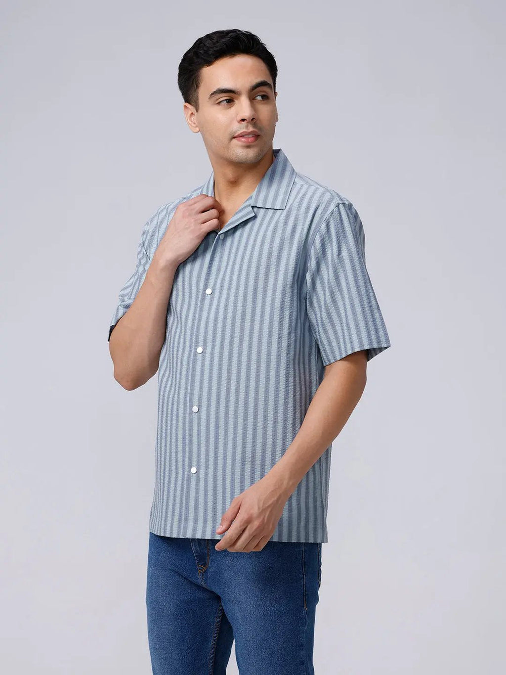 Green and Grey Stripes Waffle Dobby ShirtUnited By Hope