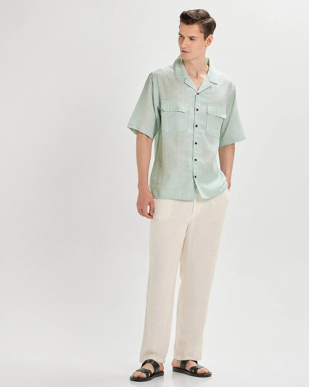 Green oversized striped linen shirtUnited By Hope