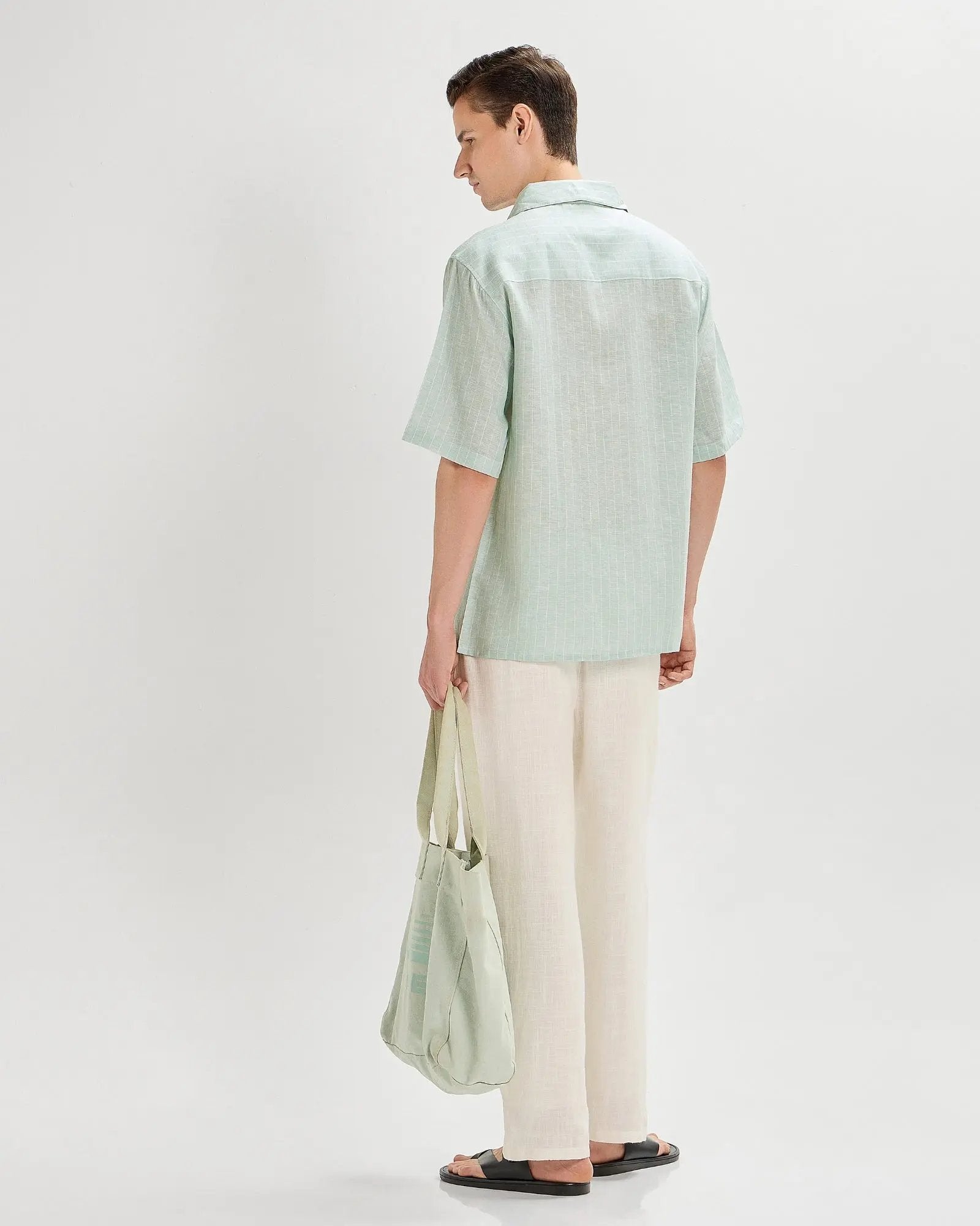 Green oversized striped linen shirtUnited By Hope
