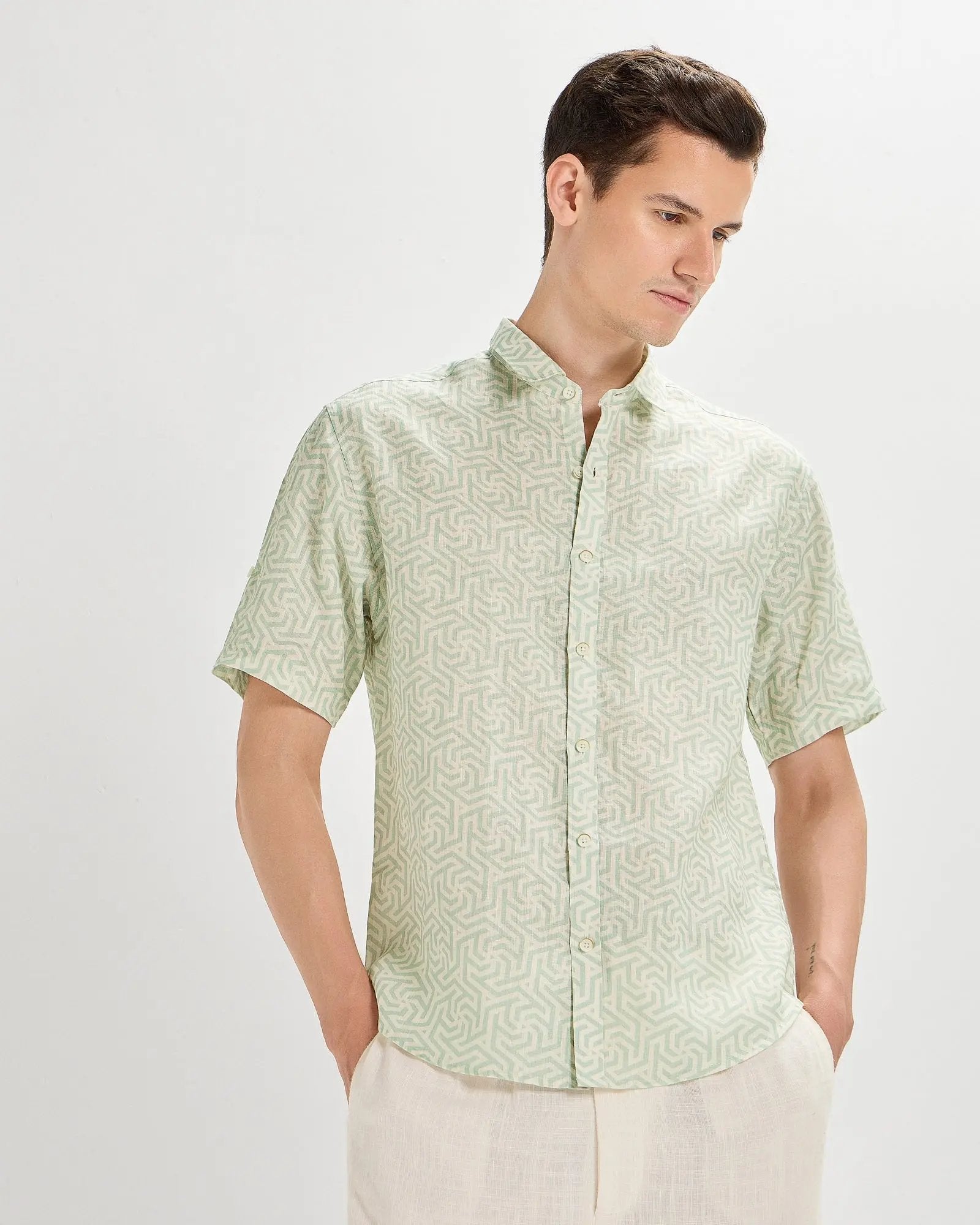 Green printed linen shirtUnited By Hope