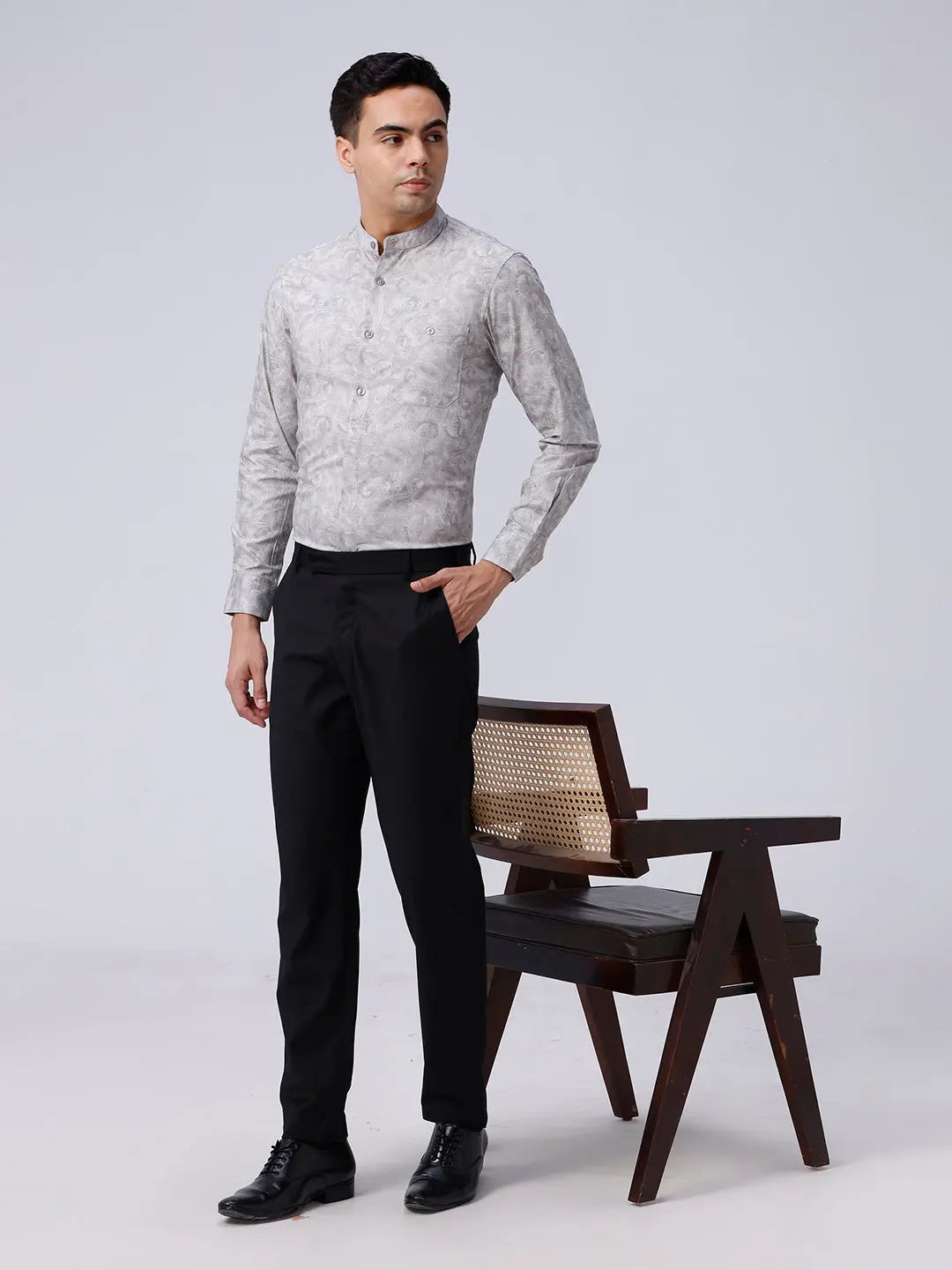 Grey Cotton Melange Prints ShirtUnited By Hope