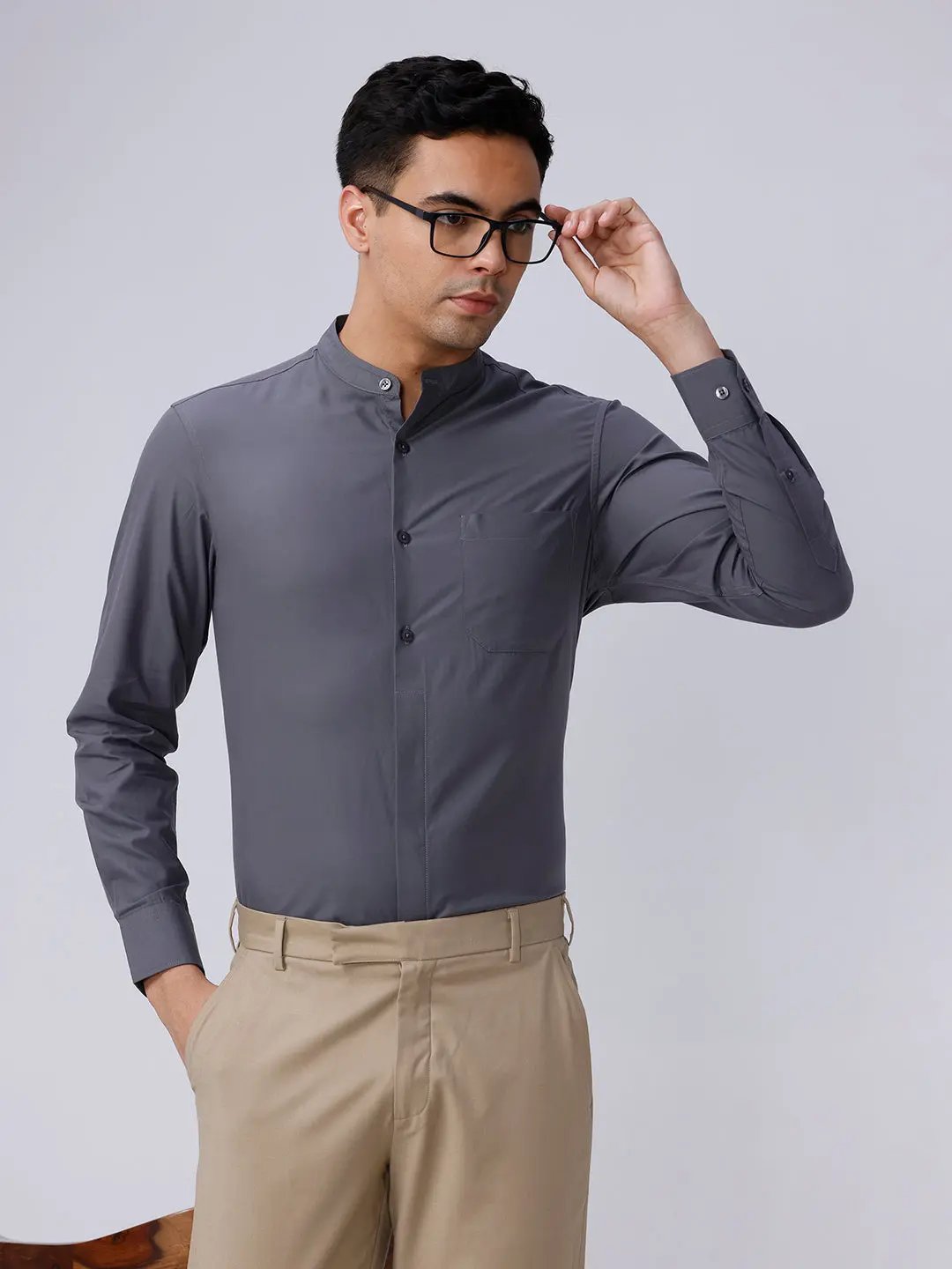 Grey Cotton Tencel Plain ShirtUnited By Hope
