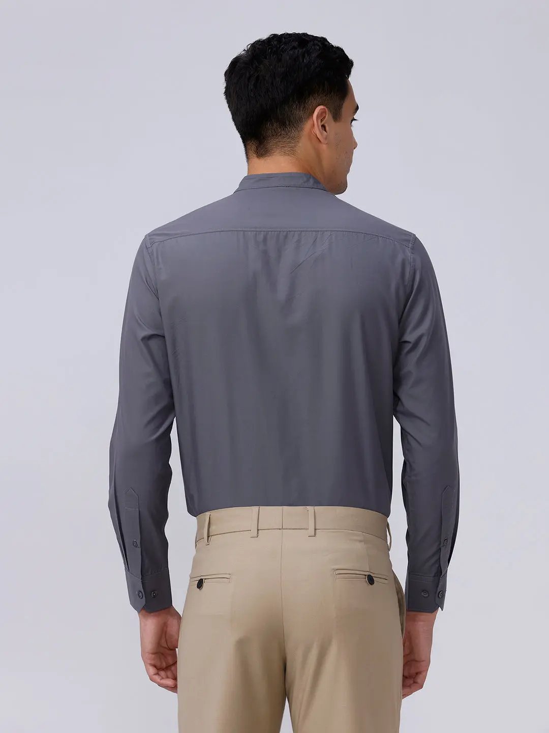 Grey Cotton Tencel Plain ShirtUnited By Hope