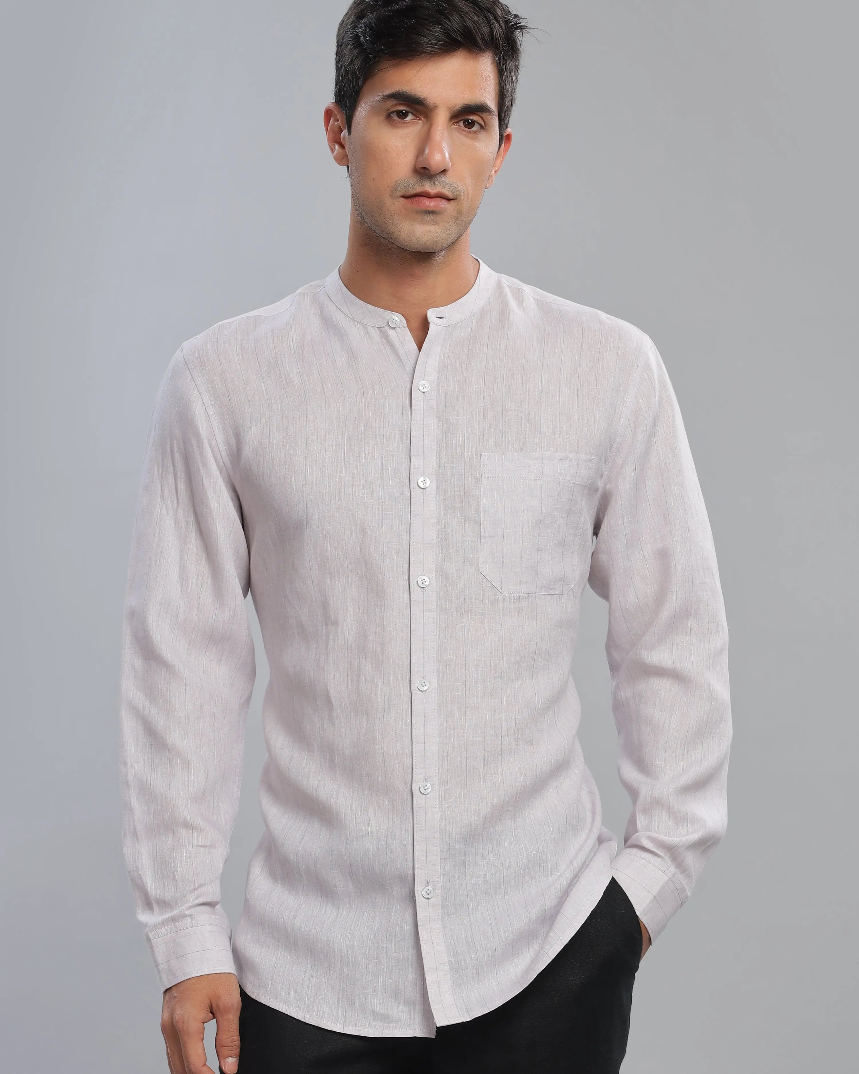 Grey Lilac Striped Linen ShirtUnited By Hope