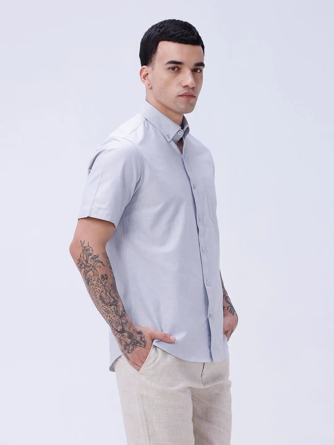 Grey Oxford Plain Short Sleeve ShirtUnited By Hope