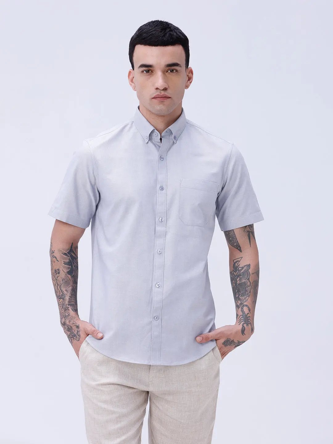 Grey Oxford Plain Short Sleeve ShirtUnited By Hope