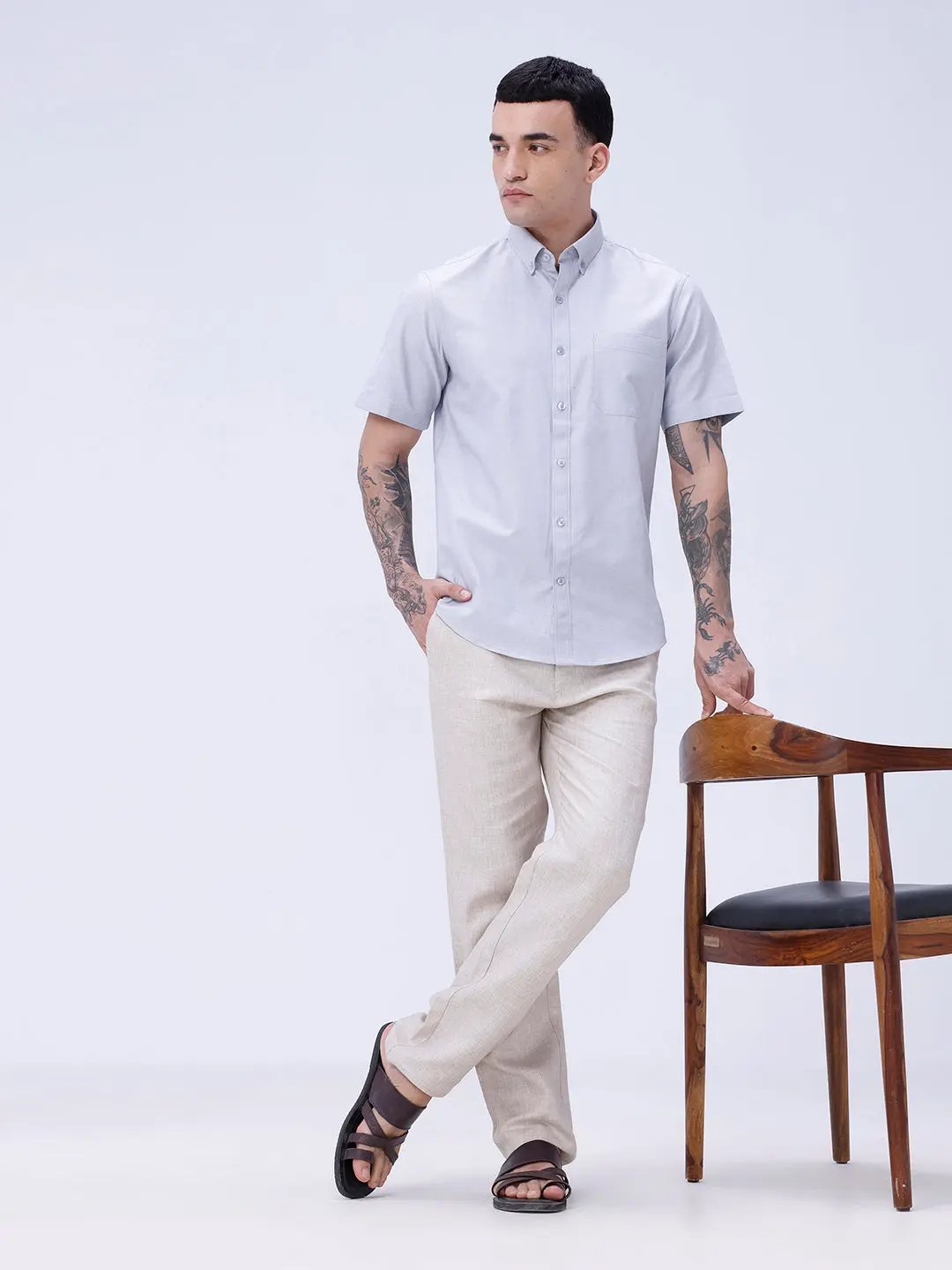 Grey Oxford Plain Short Sleeve ShirtUnited By Hope