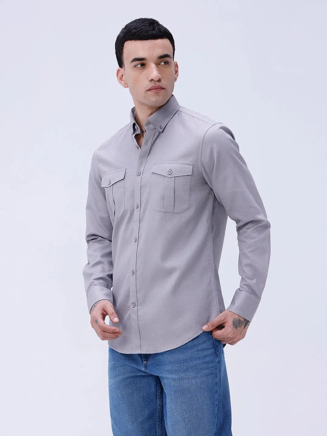 Grey Waffle Dobby Plain ShirtUnited By Hope