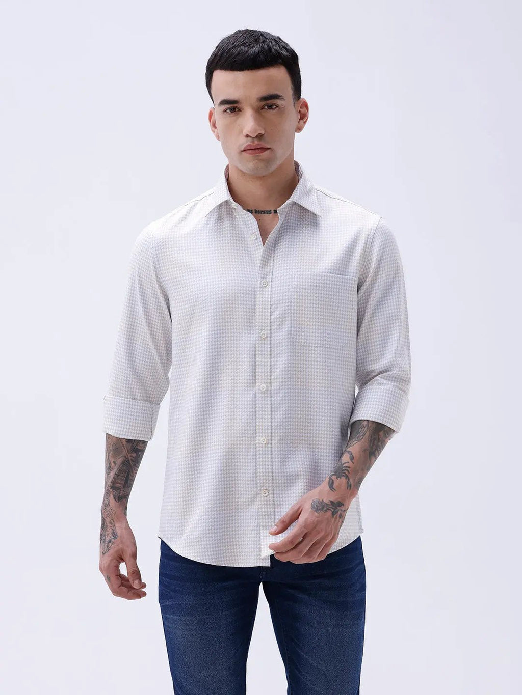Grey and Beige Twill Structured ShirtUnited By Hope