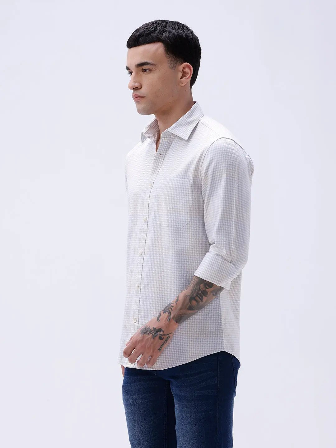 Grey and Beige Twill Structured ShirtUnited By Hope