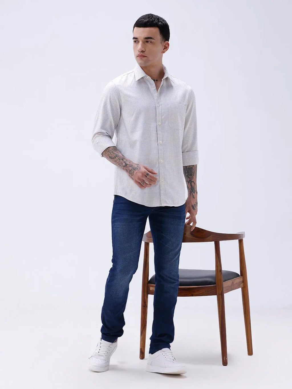 Grey and Beige Twill Structured ShirtUnited By Hope