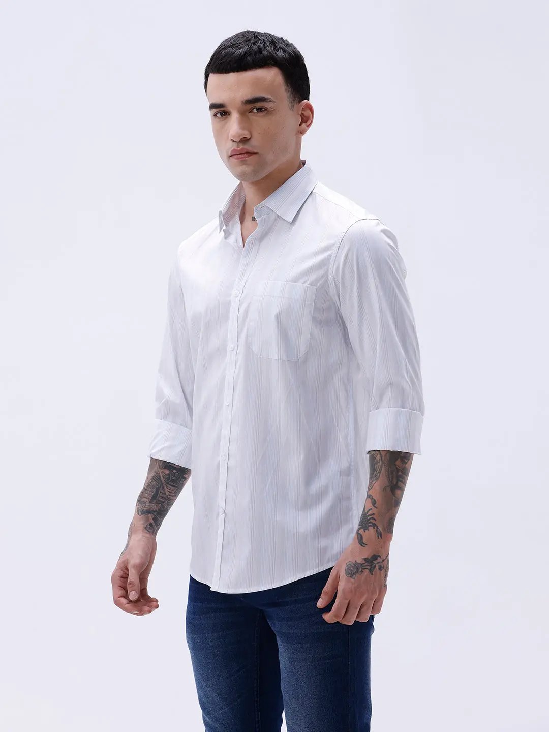 Grey and Blue Stripes Poplin ShirtUnited By Hope