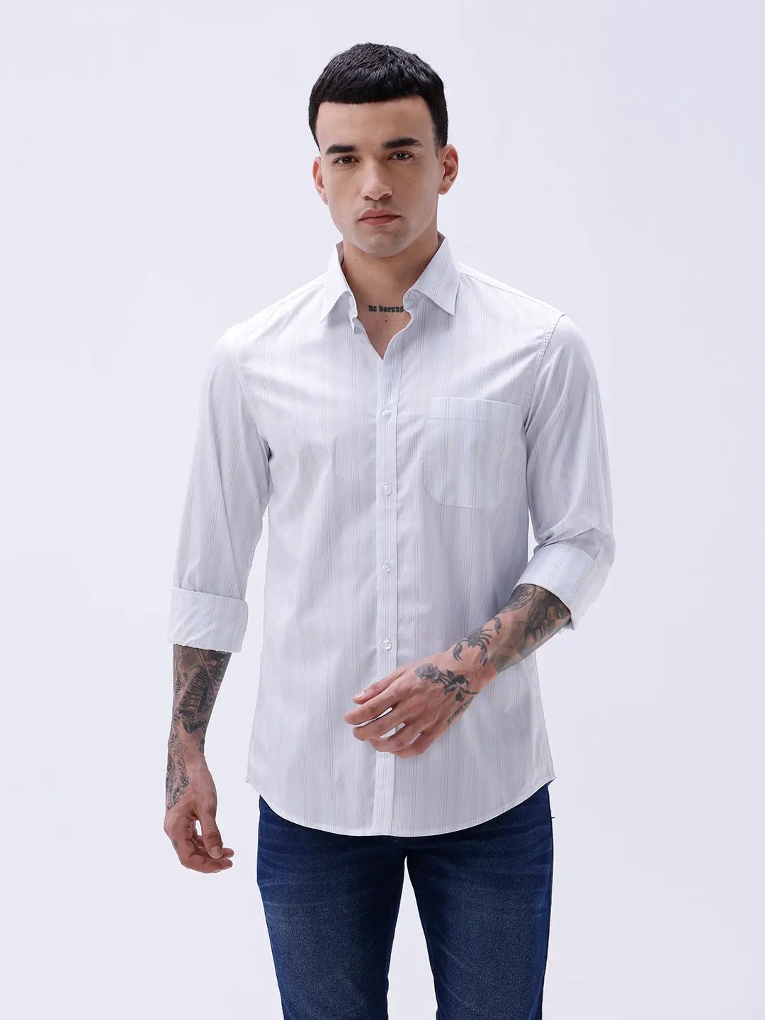 Grey and Blue Stripes Poplin ShirtUnited By Hope